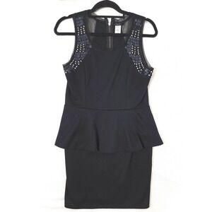 Deb Black Peplum Sleeveless Beaded Dress L